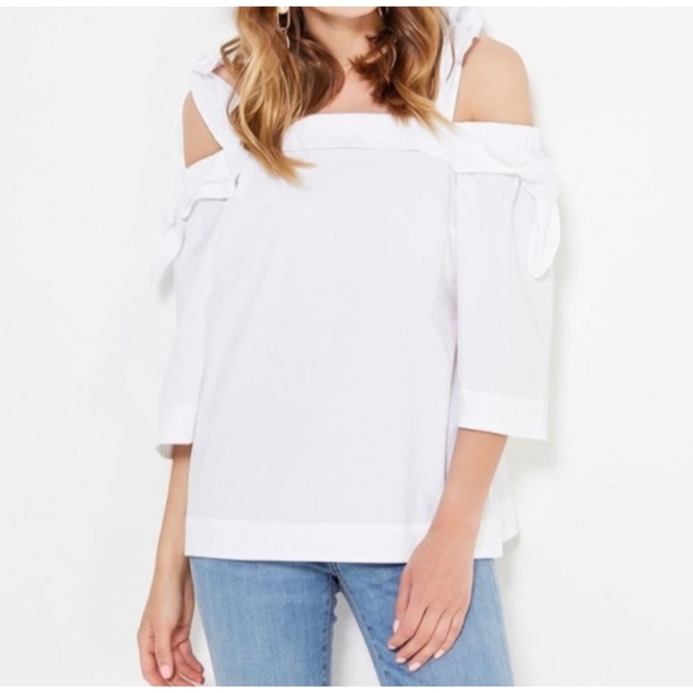 Banana Republic White Off Shoulder Bow Shirt
